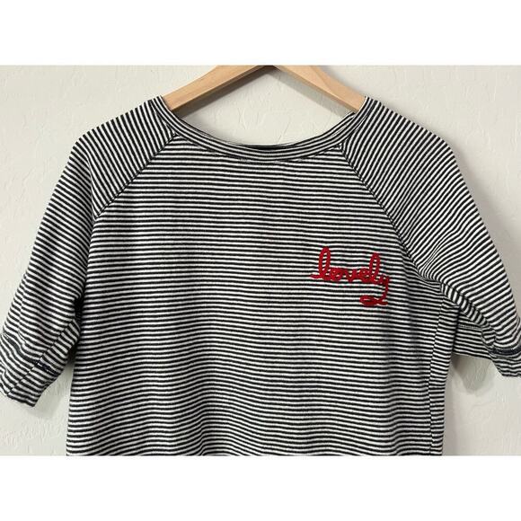 Loft Striped Short Sleeve Embroidered Lovely Blouse Size M - Picture 6 of 16